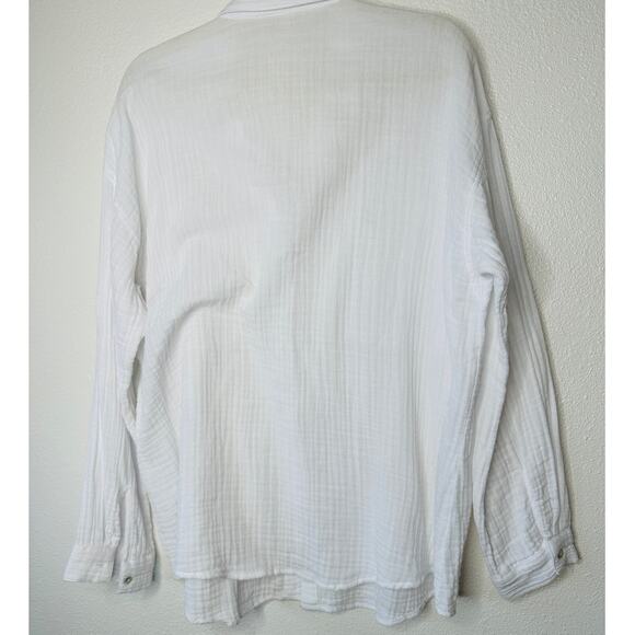 Eileen Fisher 100% Cotton Linen Long Sleeve Button Down Puckered Shirt L - Picture 6 of 13